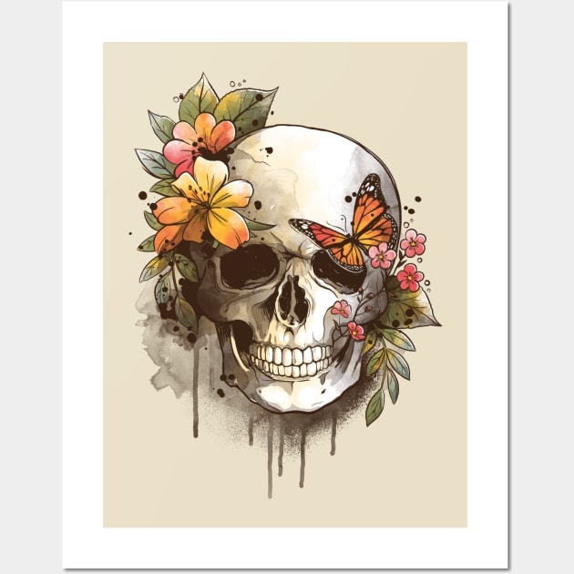 Spring skull watercolor Wall Art by NemiMakeit